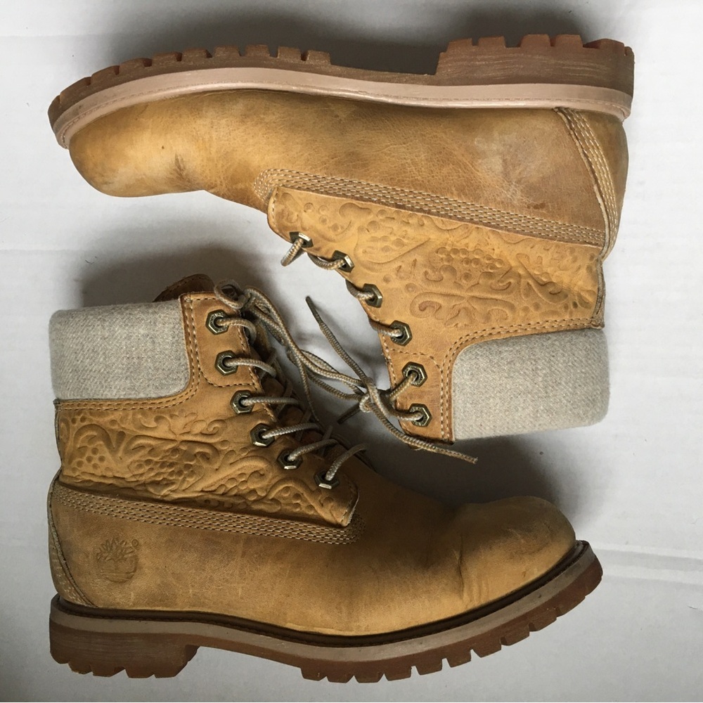 Timberland Tooled Leather Women’s Tan Boots Sz 7.5 Streetwear - Picture 6 of 13